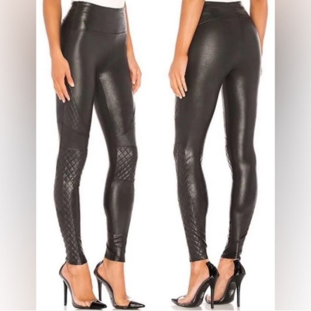 Spanx Faux Leather Puff Quilted Moto Leggings in Black XS